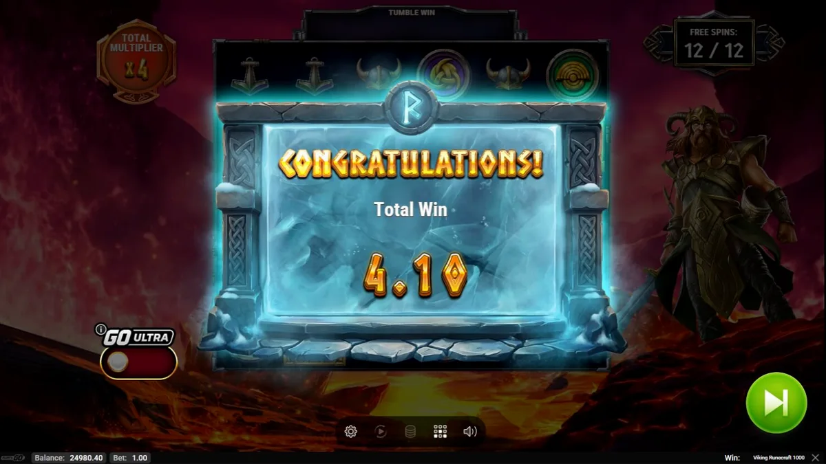 Cena de batalha épica no jogo Viking Runecraft 1000 com símbolos nórdicos